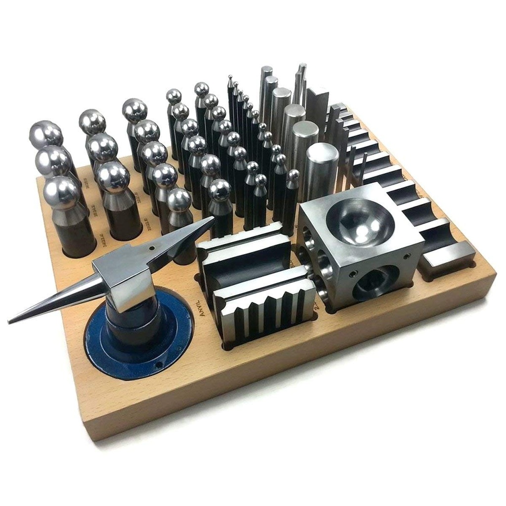 Ensemble Complet Bouterolles à Emboutir 55 Pièces | Kit Bijouterie avec Enclumes et Bigorne